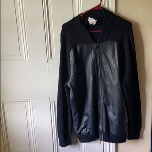 Salvatore Ferragamo  Blue Wool & Leather Jacket